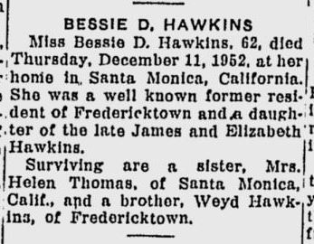 Bessie D. Hawkins obit